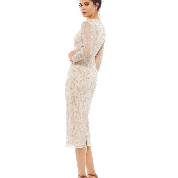 Mac Duggal 10812 NWT BEADED TEA LENGTH DRESS W/ SHEER SLEEVES - Picture 2 of 15